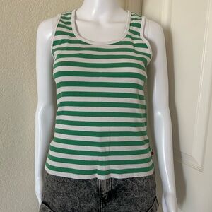 ⭐ Tommy Hilfiger Green & White Striped Cotton Vintage Y2K Tank Top Size Small
